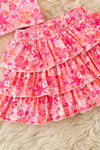 Orange & fuchsia tropical printed top & skort.  OFG62052 AMY