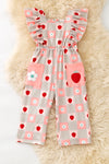 Sweet strawberry-gingham front pockets & angel sleeves jumpsuit. PNG60329 SOL