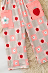 Sweet strawberry-gingham front pockets & angel sleeves jumpsuit. PNG60329 SOL