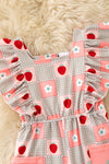 Sweet strawberry-gingham front pockets & angel sleeves jumpsuit. PNG60329 SOL