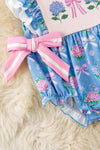 Purple floral on Blue bubble romper with pink side bows. RPG63458 JEAN