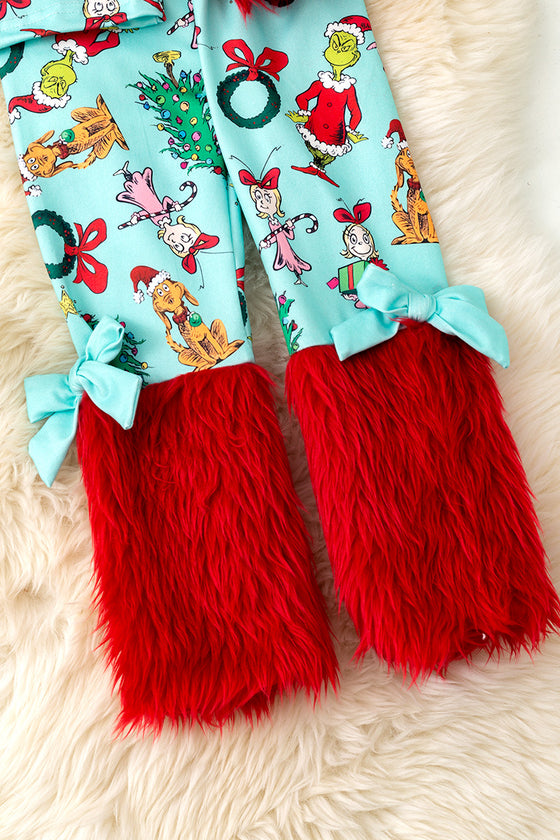 Christmas character 2 piece set on pink with red fur. OFG51177 JEAN