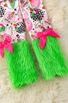 Christmas character 2 piece set on pink with green fur. OFG51178 SOL