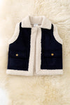 Navy blue faux suede and sherpa vest. TPG60371 SOL