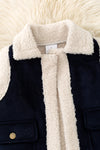 Navy blue faux suede and sherpa vest. TPG60371 SOL