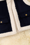 Navy blue faux suede and sherpa vest. TPG60371 SOL