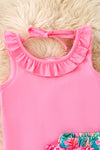 Pink ruffle top & tropical printed shorts.  OFG62057 SOL