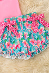 Pink ruffle top & tropical printed shorts.  OFG62057 SOL