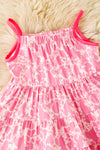 Cow printed flare  dress with hot pink hem. DRG63630 SOL