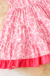 Cow printed flare  dress with hot pink hem. DRG63630 SOL