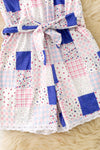 Royal blue Ditsy floral romper w/lace hem.  PNG60332 AMY