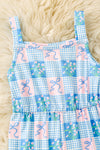 Blue coquette bow multi-printed patch jumpsuit. PNG60330 AMY