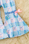Blue coquette bow multi-printed patch jumpsuit. PNG60330 AMY