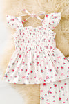 Smocked Ditsy floral printed on white two piece set. OFG62055 JEAN