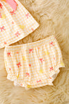 Yellow wavy gingham top & bloomers with lemon print. RPG63459 AMY