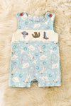 Lt. Blue western printed baby romper with snaps. RPB60635 AMY