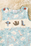 Lt. Blue western printed baby romper with snaps. RPB60635 AMY