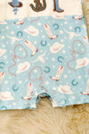 Lt. Blue western printed baby romper with snaps. RPB60635 AMY