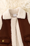 Chocolate brown sherpa vest w/pockets. TPG60370 AMY