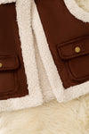 Chocolate brown sherpa vest w/pockets. TPG60370 AMY