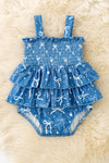 Simulated denim w/ printed bows baby bodysuit. RPG63462 JEAN