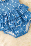 Simulated denim w/ printed bows baby bodysuit. RPG63462 JEAN