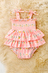 Diamond floral & lemon printed on pink bodysuit. RPG63460 JEAN