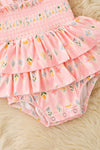 Diamond floral & lemon printed on pink bodysuit. RPG63460 JEAN