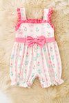 Blue & Pink tulip print w/pink bow belt detail attached & ruffle hem. RPG63457 JEAN