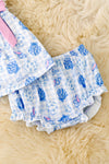 Blue sea shell, gingham printed baby two piece set. RPG63461 SOL