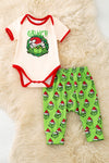 Christmas character baby bodysuit and green pants. RPB60475 SOL