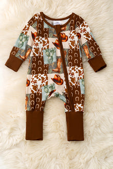  🎍Bamboo made western printed baby onesie with fold over footie. RPB50952 JEAN