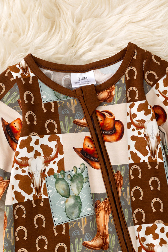 🎍Bamboo made western printed baby onesie with fold over footie. RPB50952 JEAN