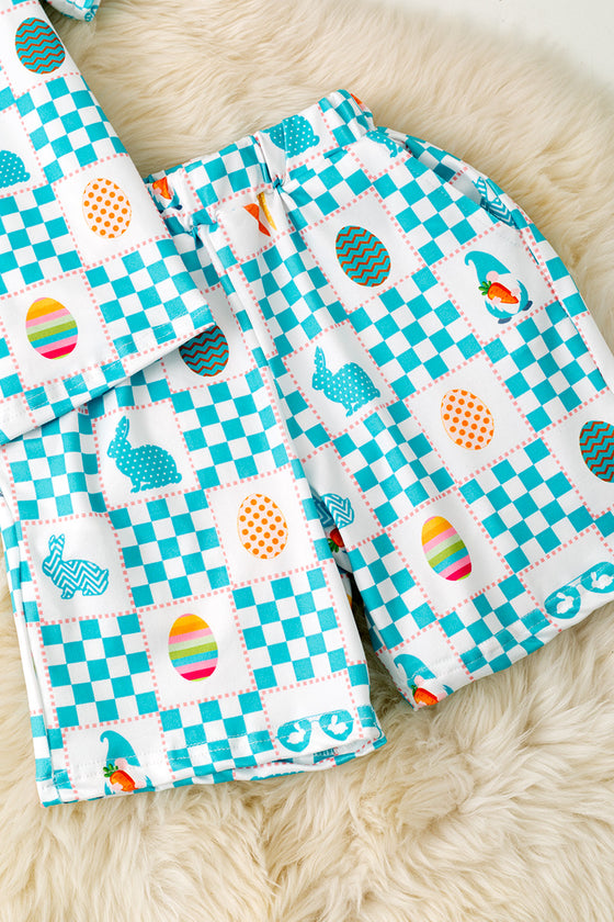 Easter checker printed boys 2 piece set. OFB50846 jean