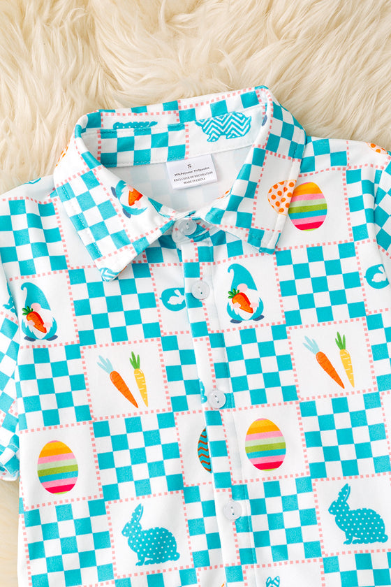 Easter checker printed boys 2 piece set. OFB50846 jean
