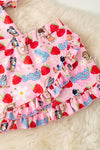 Raspberry printed on pink girls 2 piece set. OFG60133 AMY