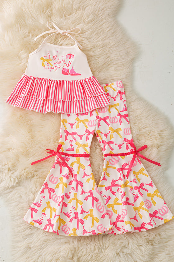 Long live cowgirls" halter top & bell bottoms. OFG53419 SOL