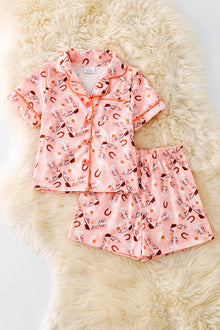  Horseshoe, Daisy & cowgirl boot printed girls pajamas. PJG50297 SOL