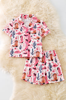  Cowgirl boot printed Girls pajamas set. PJG50295 Jean
