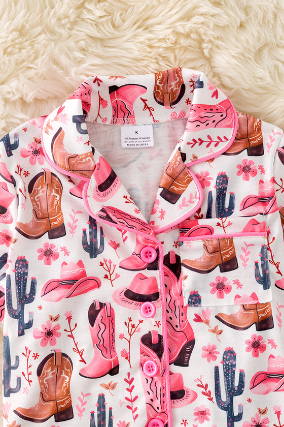 Cowgirl boot printed Girls pajamas set. PJG50295 Jean