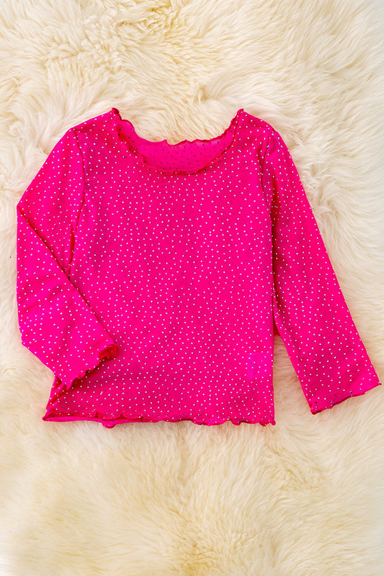 Hot pink long sleeve mesh top with rhinestones. TPG40352 JEAN