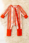 Pumpkin & cheetah printed girls baby romper with ruffle butt. RPG62331 SOL