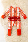Pumpkin & cheetah printed girls baby romper with ruffle butt. RPG62331 SOL