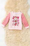 Joy Joy Joy" Lt. Pink Joy top with sequins sleeves. TPG60335 SOL