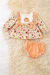 Fall multi printed girls baby tunic and baby bloomers w/ front bows. RPG62350 Jean