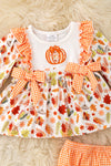 Fall multi printed girls baby tunic and baby bloomers w/ front bows. RPG62350 Jean