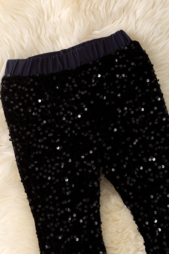 Black sequins bells with stretchy waistband. PNG60019 jean