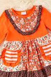 Stripe, floral multi-printed block in orange tone 2 piece set. OFG61979 AMY