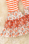 Stripe, floral multi-printed block in orange tone 2 piece set. OFG61979 AMY