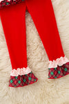 Smock pink plaid tunic with embroidered ginger cookie and red pants. OFG61530 MON